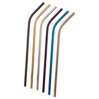 Curved Drinking Straws Stainless Steel Assorted 235mm - 12 pcs/box