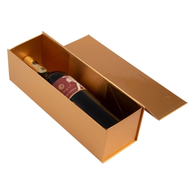 Glossy Wine Bottle Box with Magnetic Closure Gold - 30x10x10cm - 25 pcs