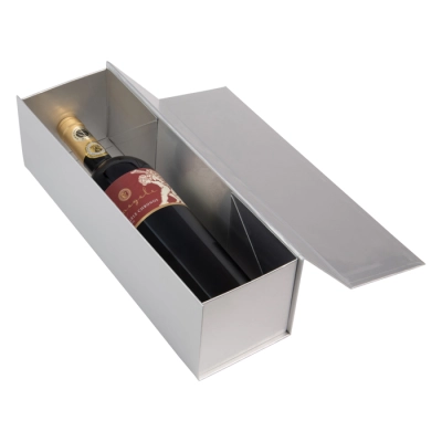 Glossy Wine Bottle Box with Magnetic Closure Silver - 30x10x10cm - 25 Pieces