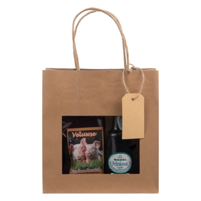 Paper Gift Bag + Window & Tag - Brown (180 + 80 x 190) | 100 pcs