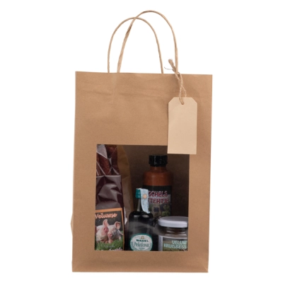 Paper Gift Bag + Window & Tag - Brown (220 + 120 x 320) | 100 Pieces