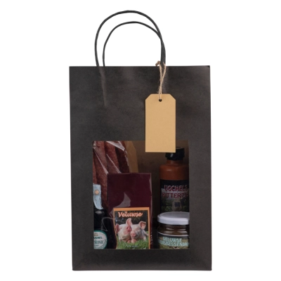 Paper Gift Bag + Window & Tag - Black (220 + 120 x 320) |100 Pieces