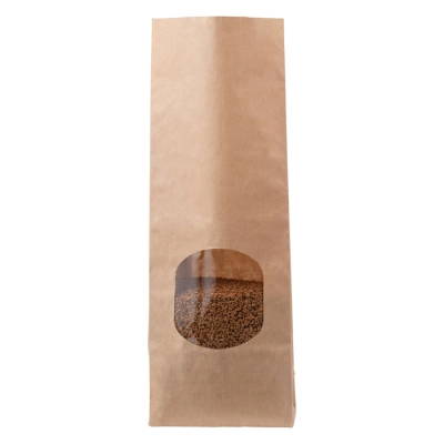 Block Bottom Bag KRAFT with Round Window - 105 + 65 x 298 mm - 500 pieces