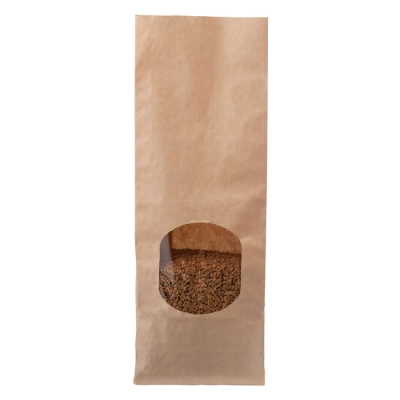 KRAFT Block Bottom Bag with Round Window - 130 + 70 x 360 mm - 500 pcs