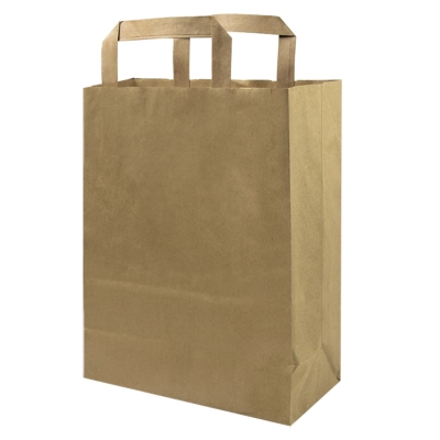 Paper Bag - 260 + 120 x 350 mm - Brown - Flat Handle - 250 pcs/ds