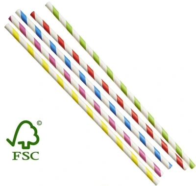 Drinking Straw Paper FSC® Assorted Striped 230mm Ø6mm - 100 Pieces