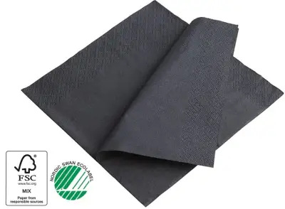 Cellulose Napkins 2-Ply 33x33cm Black - 2,400 pcs/box